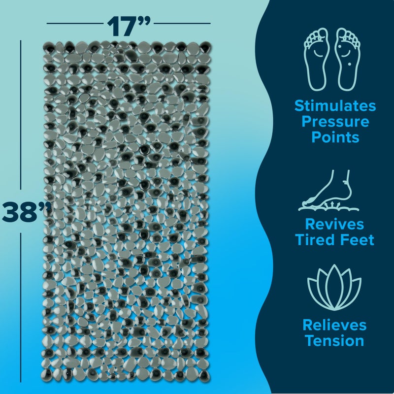 SlipX Solutions Non Slip Pebble Bath Mat for Shower & Bathtub 38x17 | River Rock Look | Accupressure | Massage Bath Mats for Tub | 188 Suction Cups | Machine Washable, Dark Gray Pebbles - Image 4